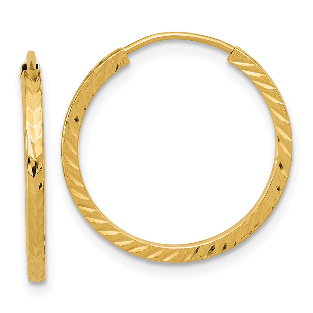 14k Diamond-cut Square Tube Endless Hoop Earrings - 2