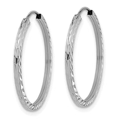 14k White Gold Diamond-cut Square Tube Endless Hoop Earrings - 6