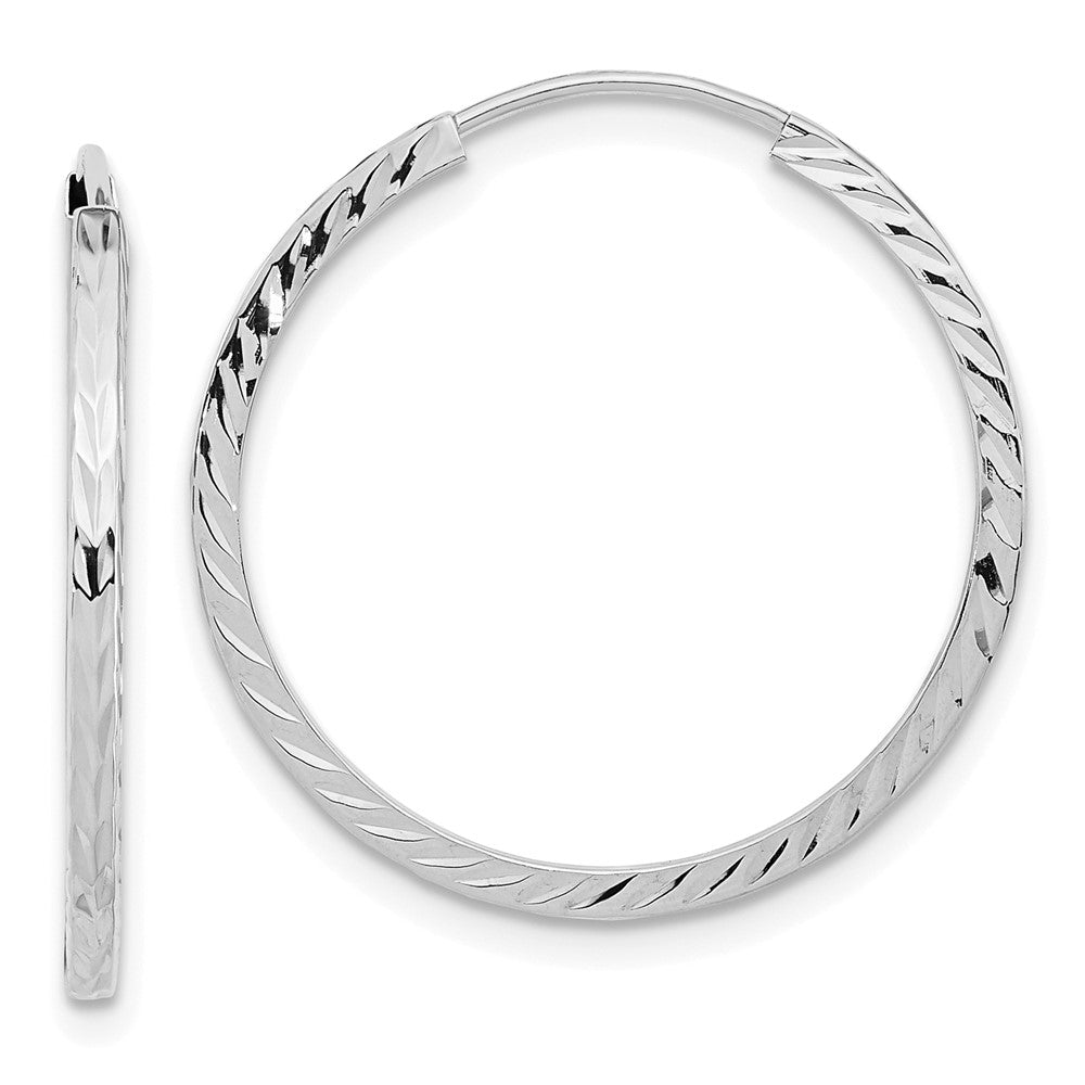 14k White Gold Diamond-cut Square Tube Endless Hoop Earrings - 6