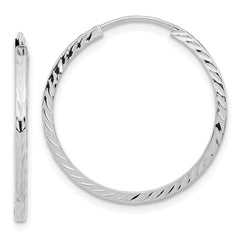 14k White Gold Diamond-cut Square Tube Endless Hoop Earrings - 6