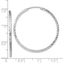 14k White Gold Diamond-cut Square Tube Endless Hoop Earrings - 7