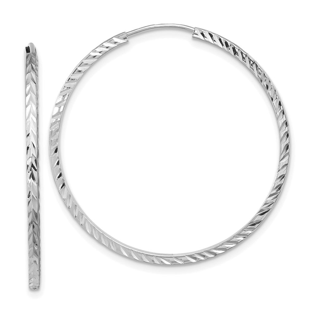 14k White Gold Diamond-cut Square Tube Endless Hoop Earrings - 7
