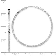 14k White Gold Diamond-cut Square Tube Endless Hoop Earrings - 8