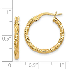 14K Polished and Textured Hoop Earrings - 3