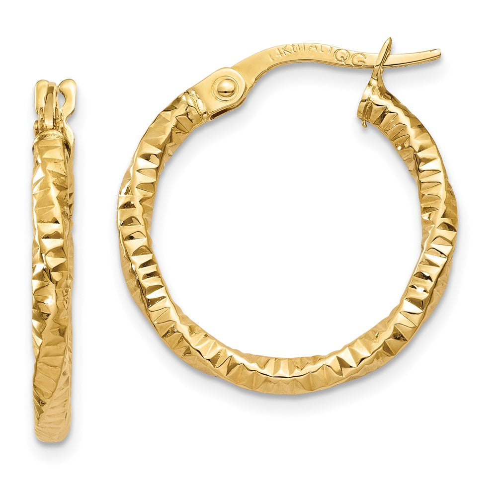 14K Polished and Textured Hoop Earrings - 3