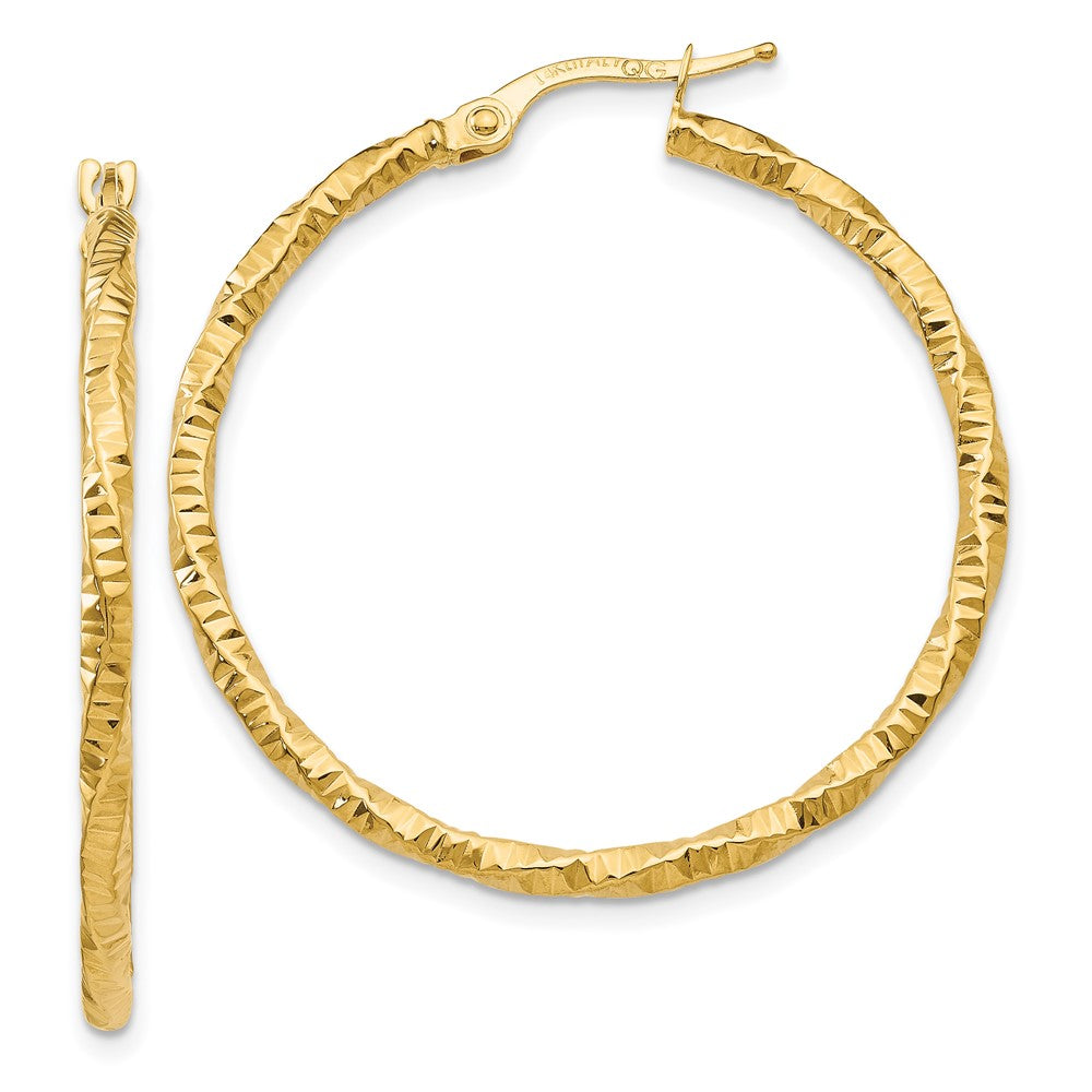 14K Polished and Textured Hoop Earrings - 4