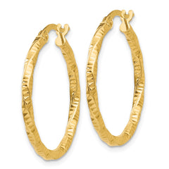 14K Polished and Textured Hoop Earrings - 2