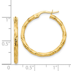 14K Polished and Textured Hoop Earrings - 2