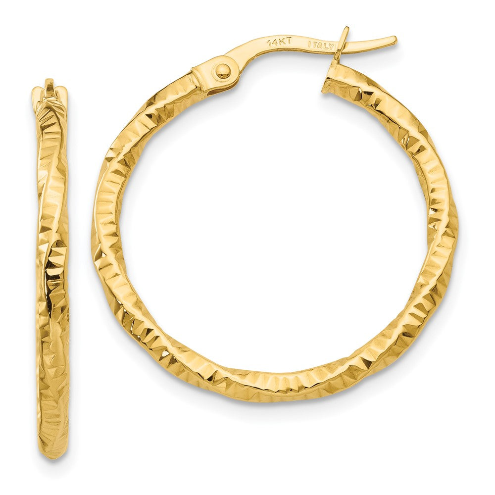14K Polished and Textured Hoop Earrings - 2