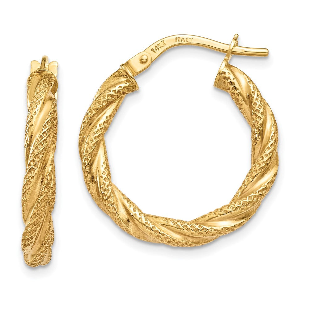 14K Twisted Textured Hoop Earrings - 3