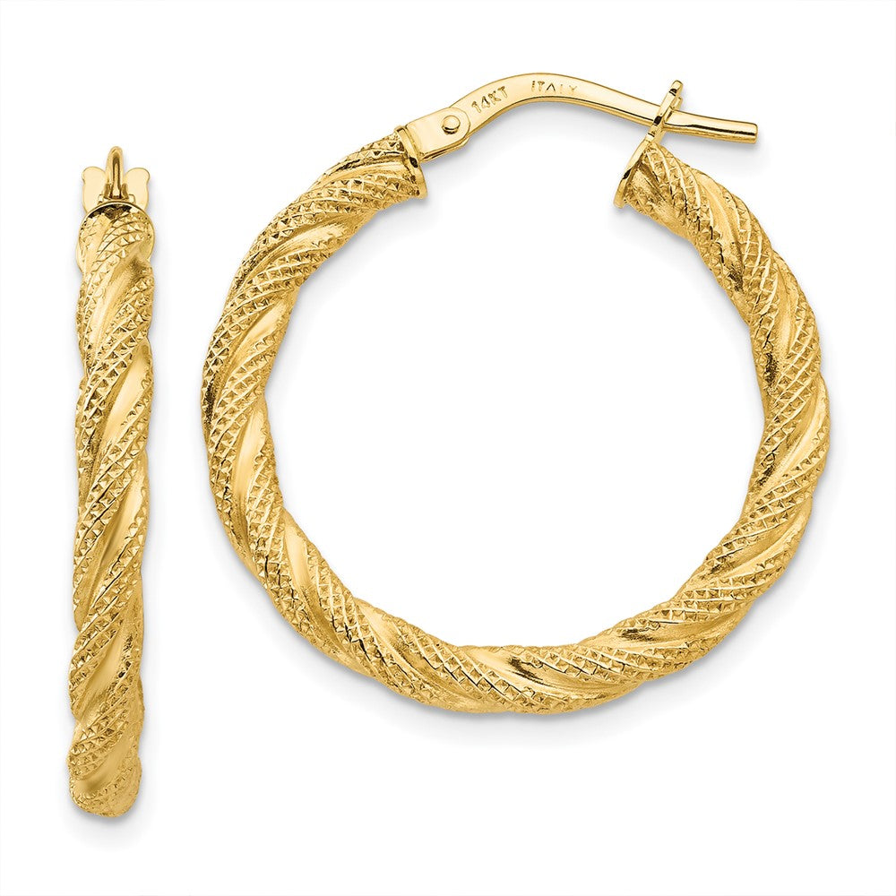 14K Twisted Textured Hoop Earrings - 2