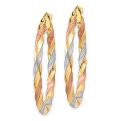 14k White & Rose Rhodium Satin Twisted Hoop Earrings - 2