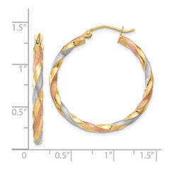 14k White & Rose Rhodium Satin Twisted Hoop Earrings - 2