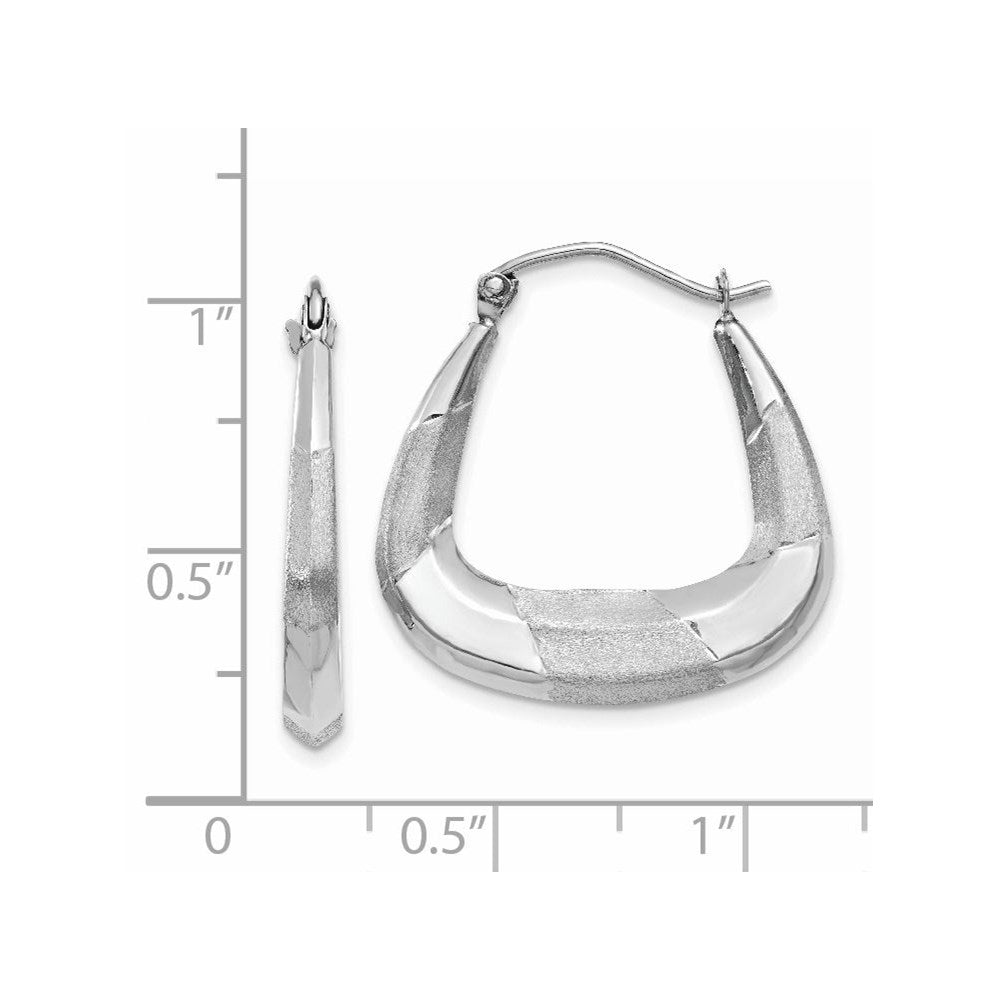 14k White Gold Polished, Satin and Diamond-cut Hoop Earrings