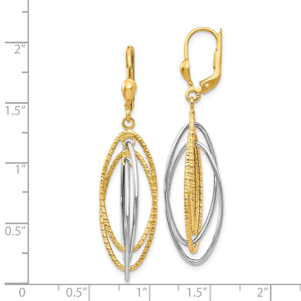 14K Two-Tone Textured and Polished Dangle Leverback Earrings - 2
