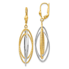 14K Two-Tone Textured and Polished Dangle Leverback Earrings - 2