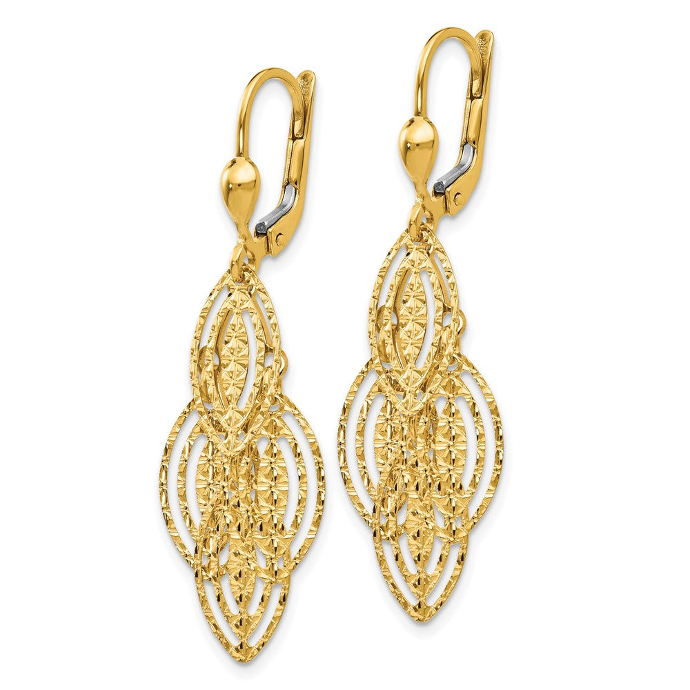 14K Gold Textured and Polished Dangle Leverback Earrings - 2