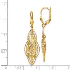 14K Gold Textured and Polished Dangle Leverback Earrings - 2