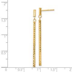 14k Polished and Diamond-cut Bar Dangle Post Earrings