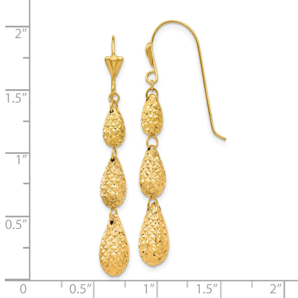 14k Puff Diamond-cut Teardrop Dangle Earrings