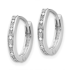 14k White Gold Diamond-cut Oval Hinged Hoop Earrings