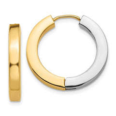14k Two-tone Gold Polished Hollow Hinged Hoop Earrings - 2