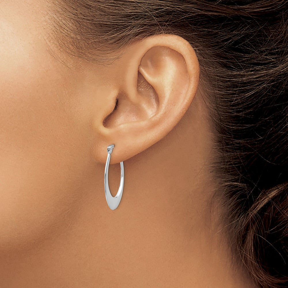 14k White Gold Polished Hoop Earrings - 3