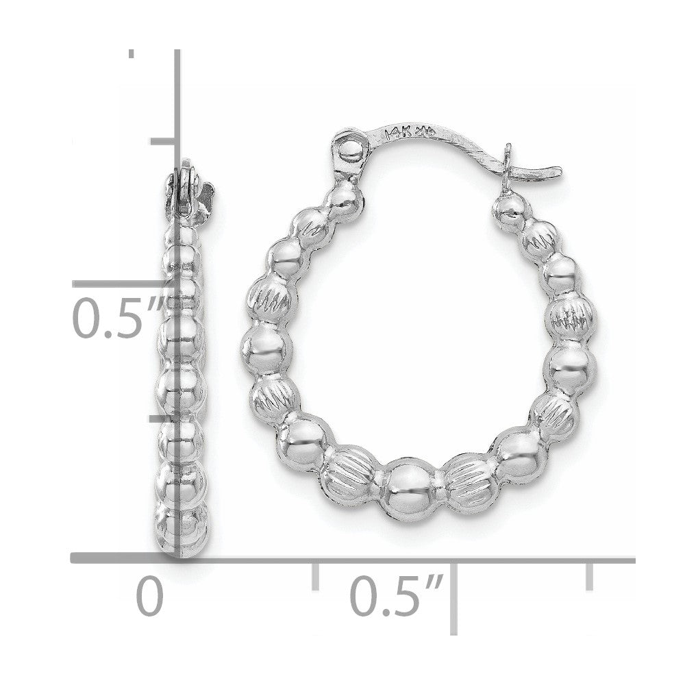 14K White Gold Beaded Hoop Earrings