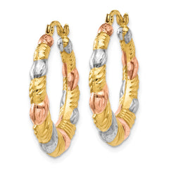 14K & White and Rose Rhodium Hollow Scalloped Hoop Earrings - 2