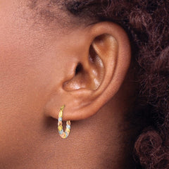 14K & White and Rose Rhodium Hollow Scalloped Hoop Earrings - 2