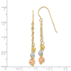 14K Tri-color w/Diamond-cut Beads Dangle Earrings