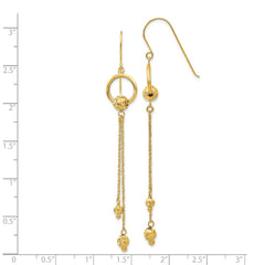 14K Gold Diamond Cut Dangle Shepherd Hook Earrings