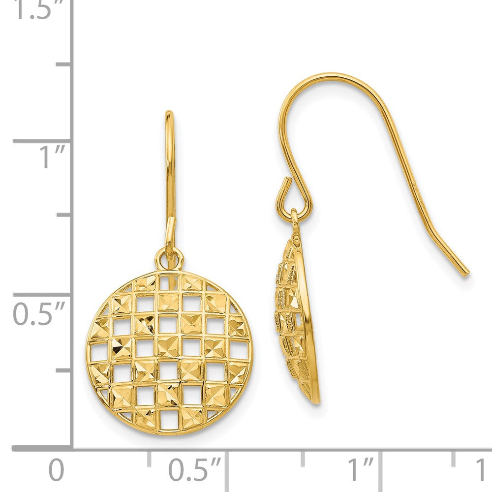 14k Circle Diamond-cut Shepherd Hook Earrings