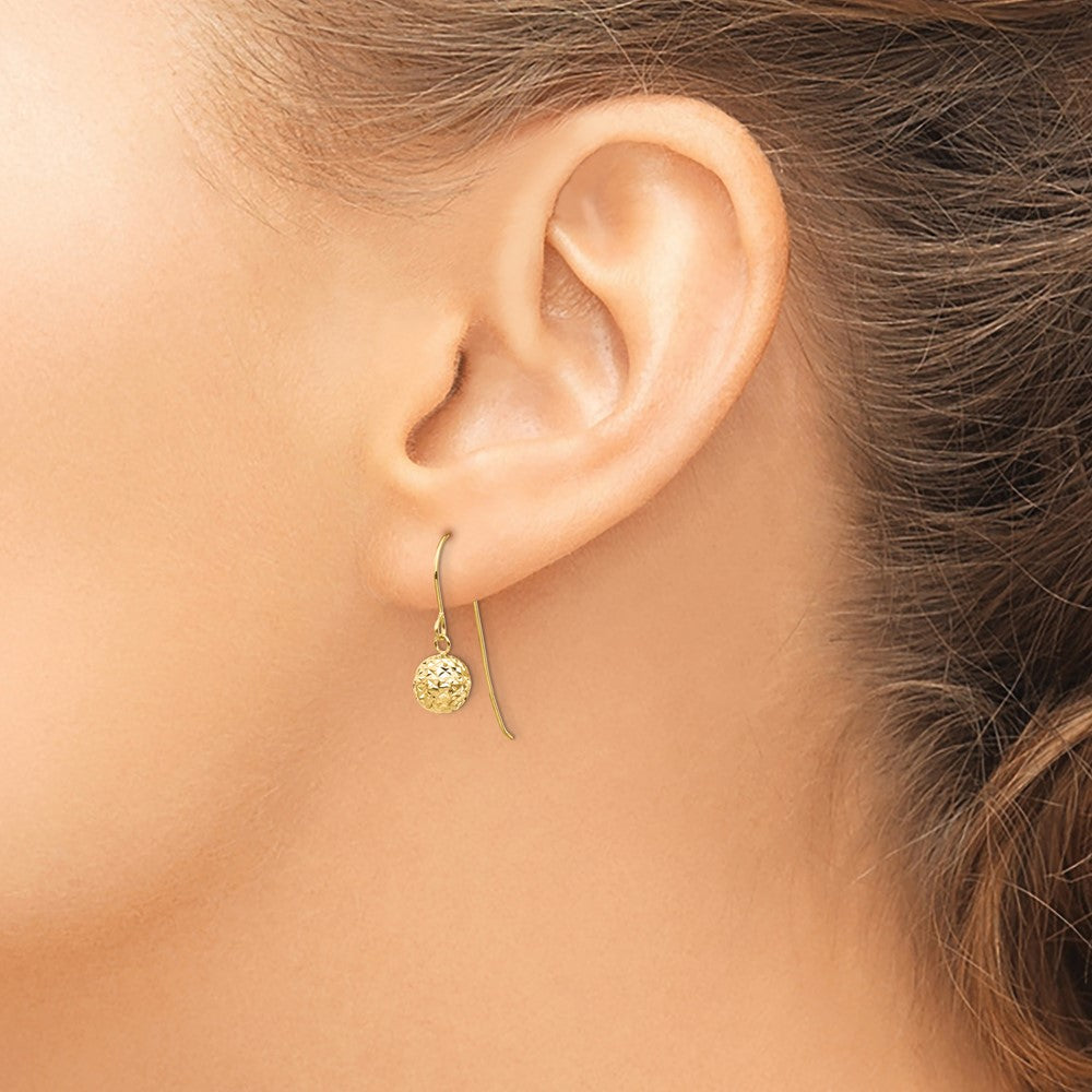 14K 6mm Diamond Cut Bead Dangle Earrings