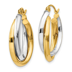 14k Two-tone Polished Double Oval Hoop Earrings - 3