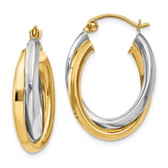 14k Two-tone Polished Double Oval Hoop Earrings - 3
