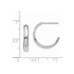 14k White Gold Polished 3.5mm J-Hoop Earrings