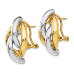 14k Two-tone Swirl Omega Back Post Earrings