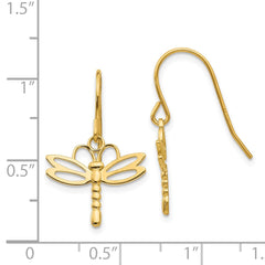 14k Dragonfly Shepherd Hook Earrings