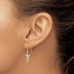 14k & Rhodium Starfish w/Sand Dollar Shepherd Hook Earrings