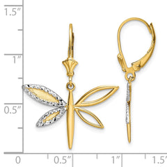 14k & White Rhodium D/C Dragonfly Leverback Earrings - 2