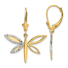 14k & White Rhodium D/C Dragonfly Leverback Earrings - 2