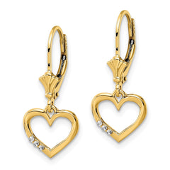 14k & White Rhodium D/C Heart Leverback Earrings - 2