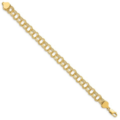 14k 8.5mm Solid Triple Link 7 inch Charm Bracelet