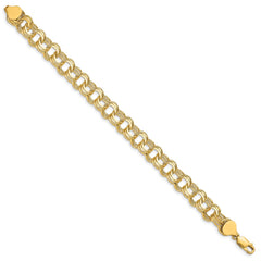 14k 9mm Solid Triple Link 8 inch Charm Bracelet