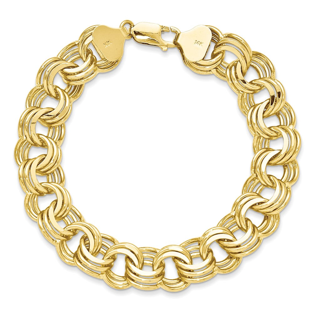 14k 14mm Solid Triple Link 7.5 inch Charm Bracelet