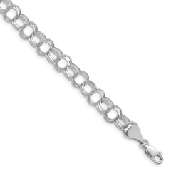 14k White Gold 7mm Solid Triple Link 8 inch Charm Bracelet - 2