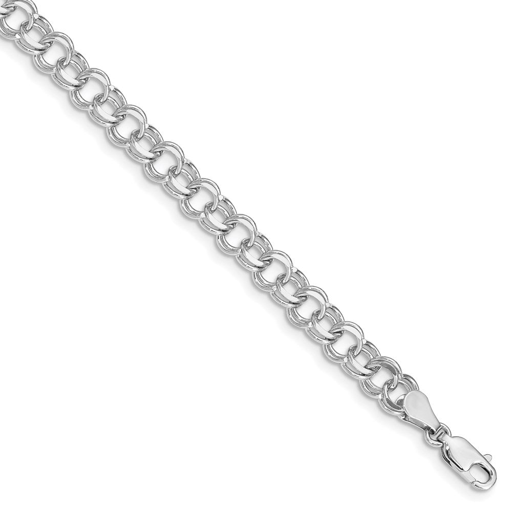 14k White Gold 6mm Solid Double Link 8 inch Charm Bracelet