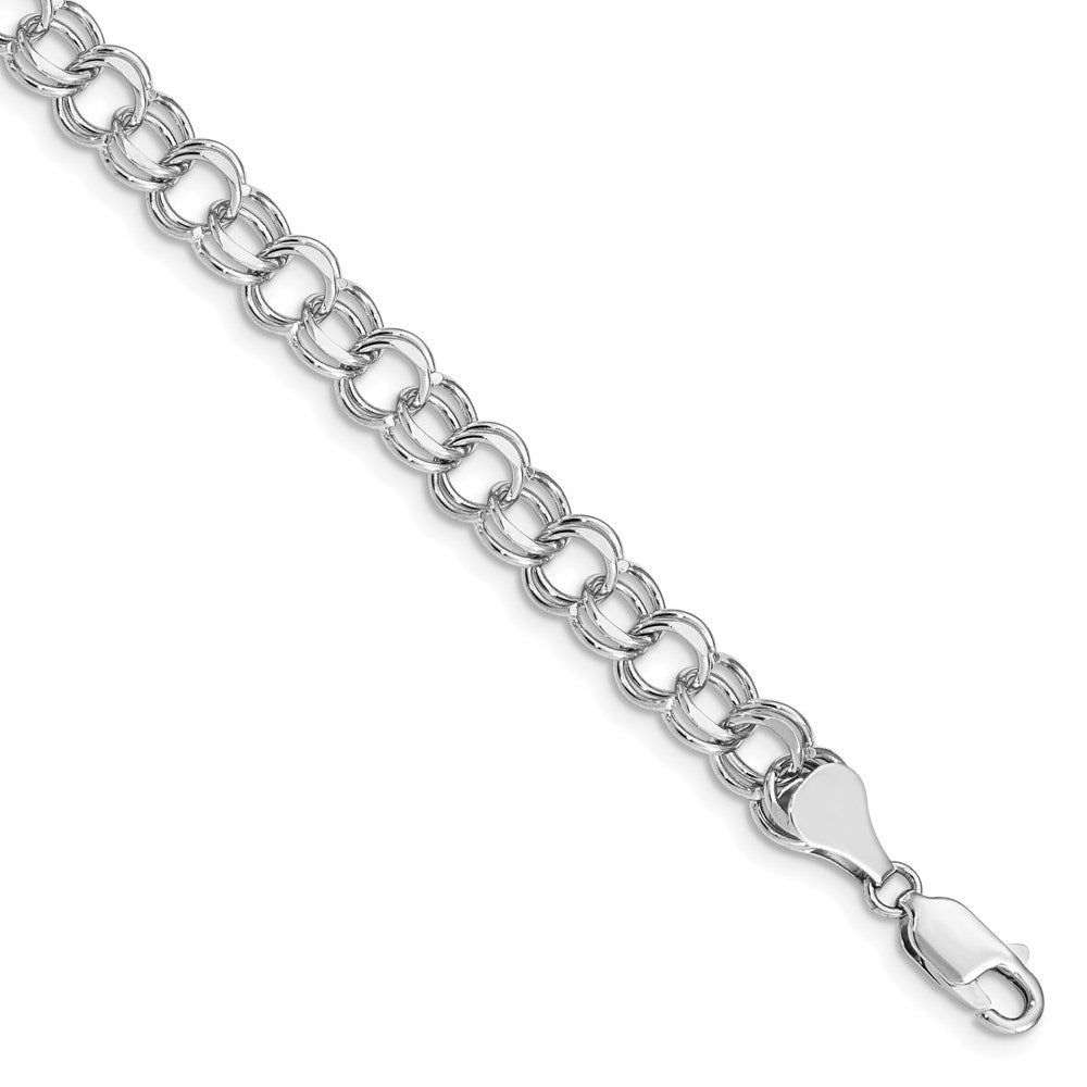14k White Gold 7.5mm Solid Double Link 8 inch Charm Bracelet