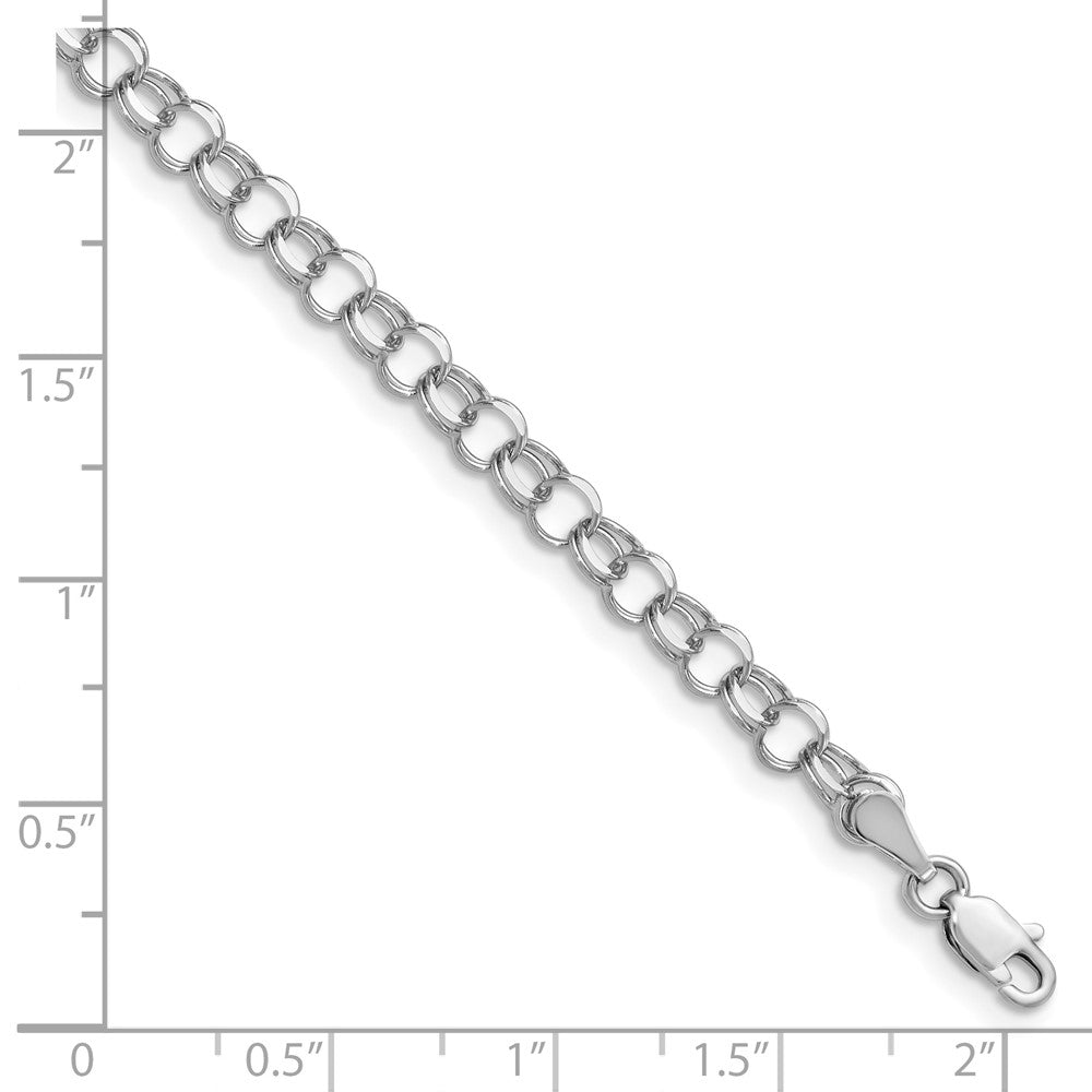 14k White Gold 4mm Solid Double Link 8 inch Charm Bracelet